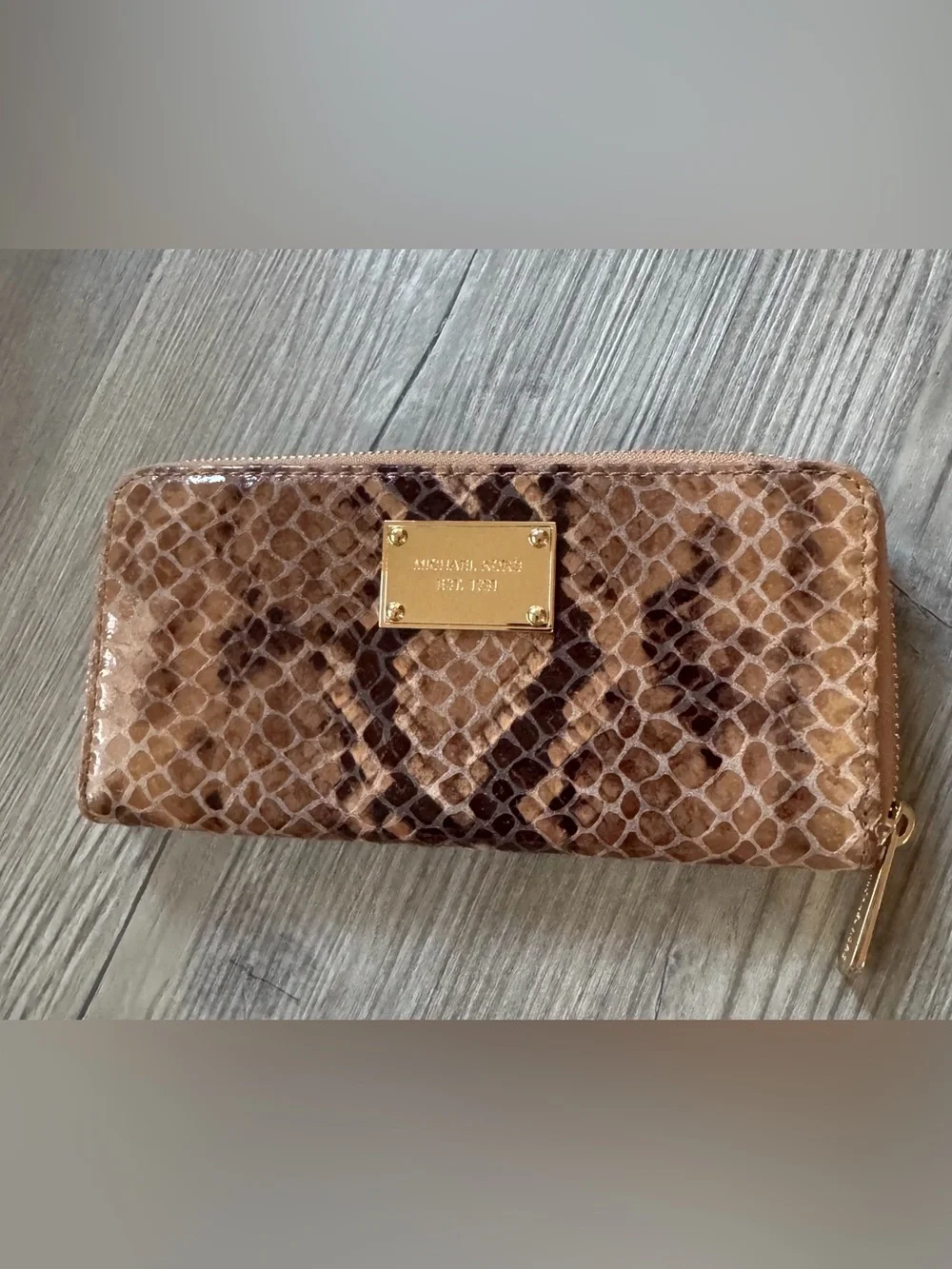 Michael Kors Faux Snakeskin Jet Set Continental Zip Around Wallet.
